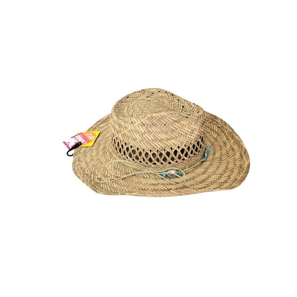 Natural Woven Straw Cowboy Hat With Beaded Trim By Broner Ladies One Size - Picture 3 of 8
